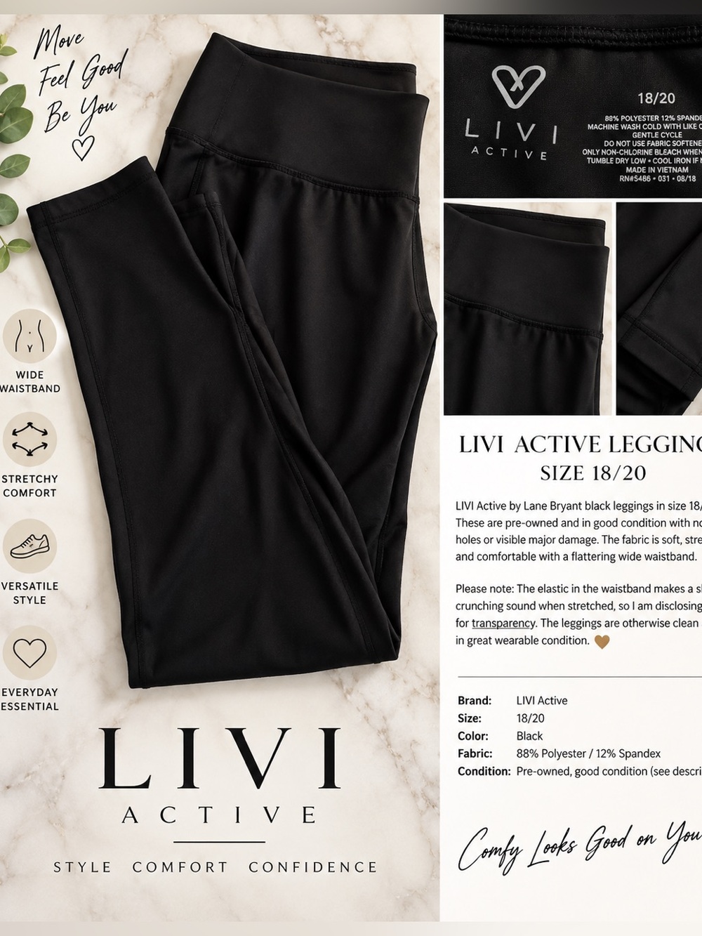 🖤 LIVI Active Black Leggings — Size 18/20